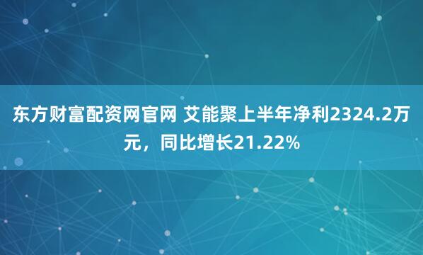 东方财富配资网官网 艾能聚上半年净利2324.2万元，同比增长21.22%